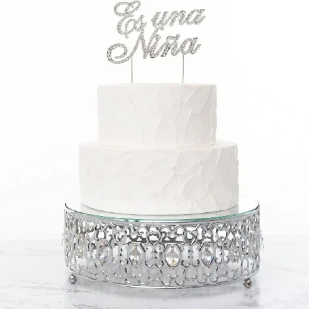Silver Metal Es Una Niña Rhinestone Cake Topper Baby Shower Party Decoration